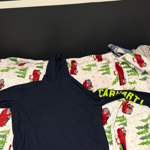 Carhartt Dark Blue Hoodie with Bright Yellow Sleeve Logo